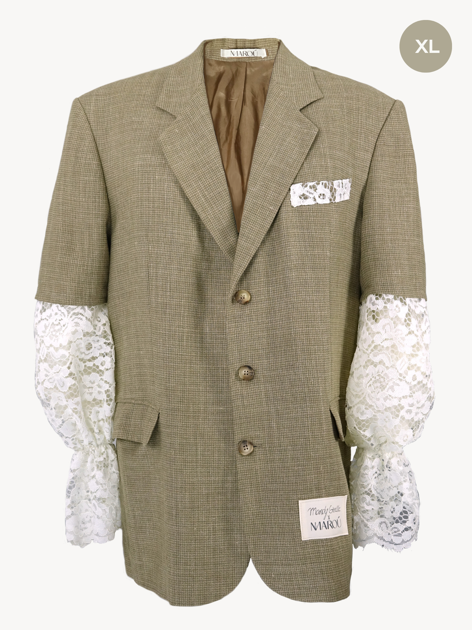 Mandy Giselle x MAROÚ Blazer - beige met kanten mouwen