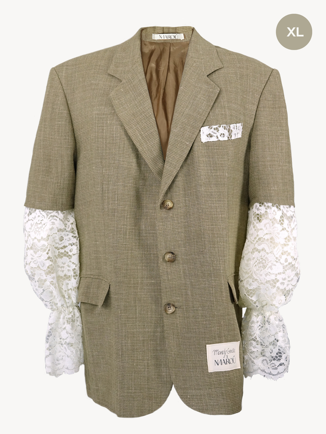 Mandy Giselle x MAROÚ Blazer - beige met kanten mouwen